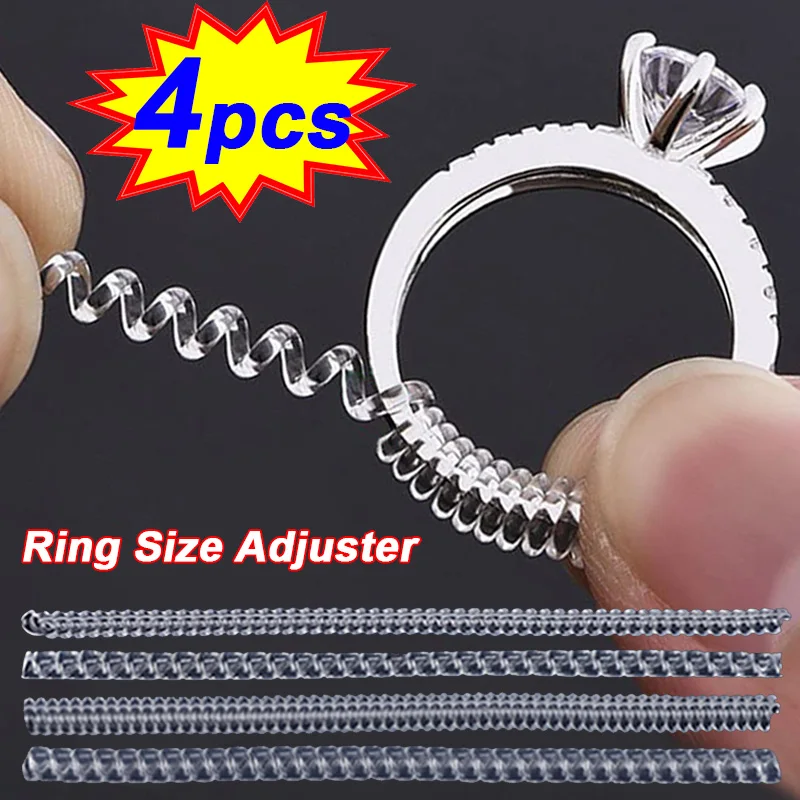 4 teile/satz Ring Größe Reduzierer Werkzeuge Spirale Frühling Basierend Ringe Einstellen Unsichtbare Transparent Spanner Größenänderung Werkzeug Schmuck Schutz