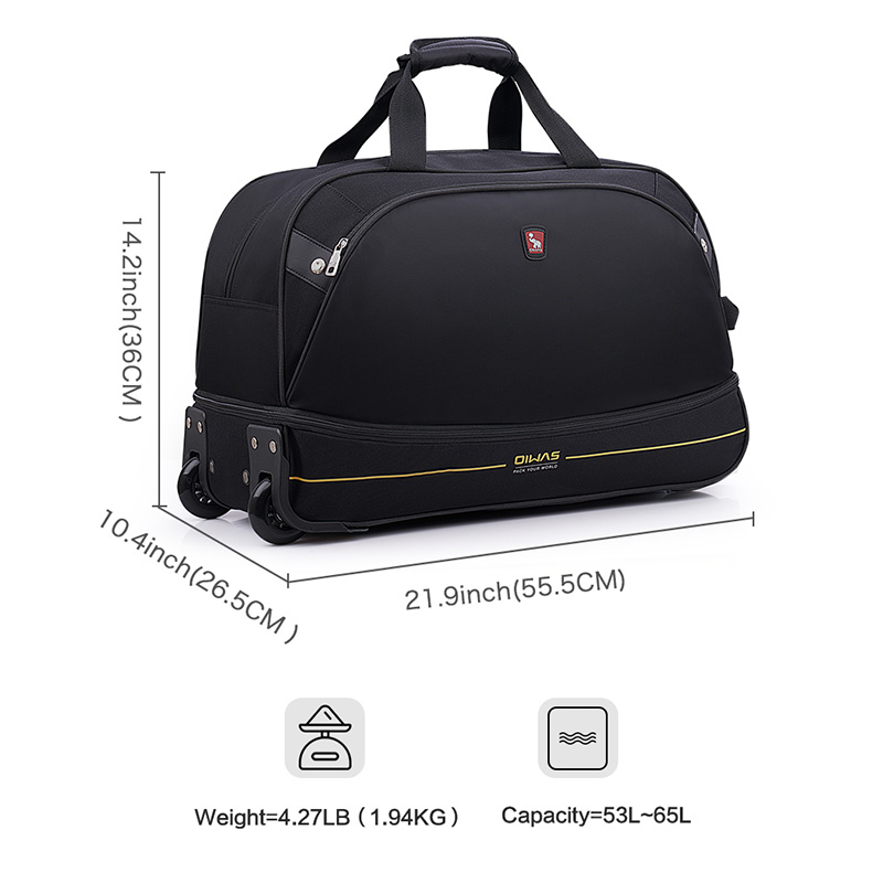 OIWAS-mochila masculina com carrinho, mala de rolamento dobrável, repelente de água, bagagem de mão com rodas, bolsa de mão, pacote de expansão de 56 litros