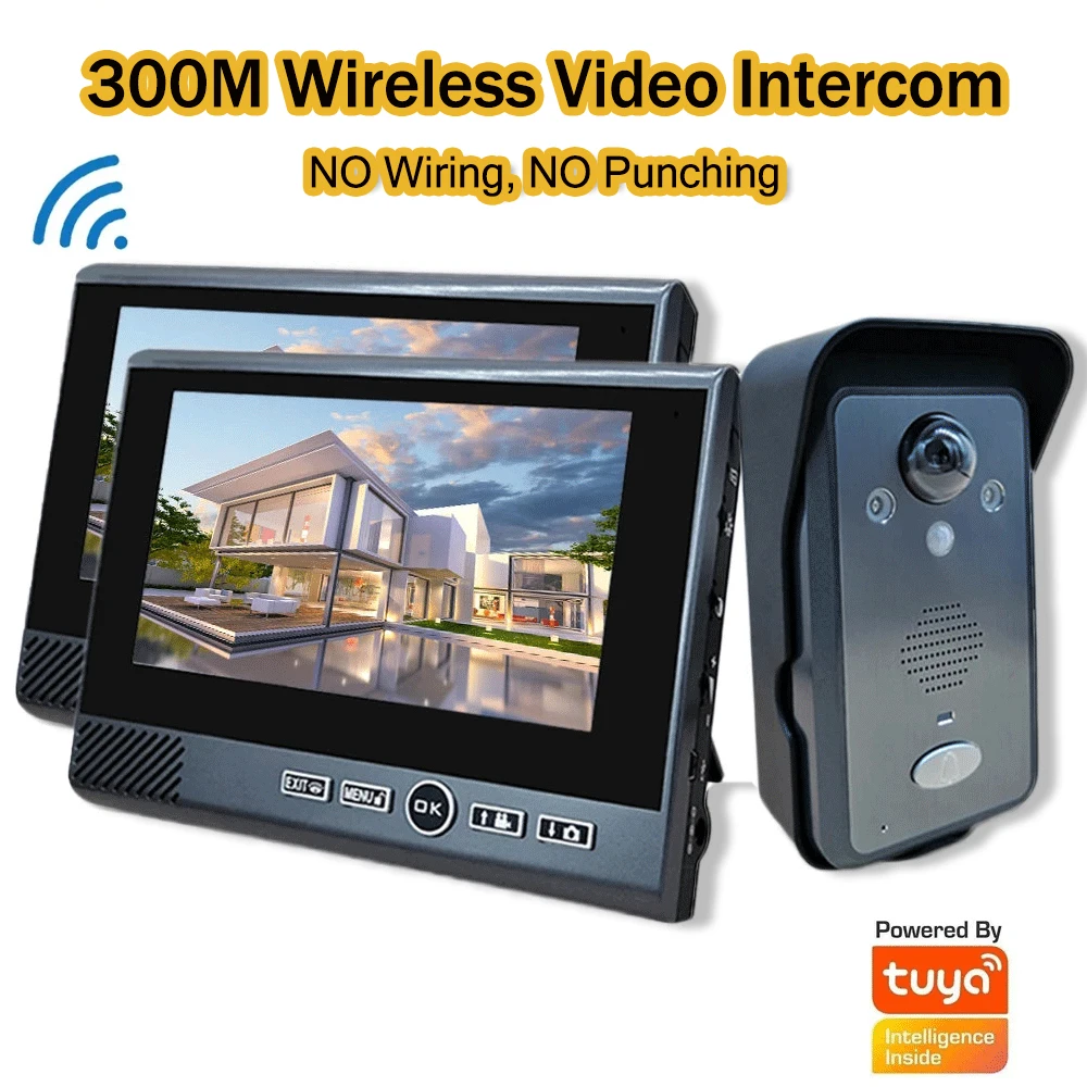 Angielo1080P Vídeo porteiro sem fio sem furos, detecção de movimento, campainha de vídeo de longa espera, sistema de segurança TUYA 2,4 GHz