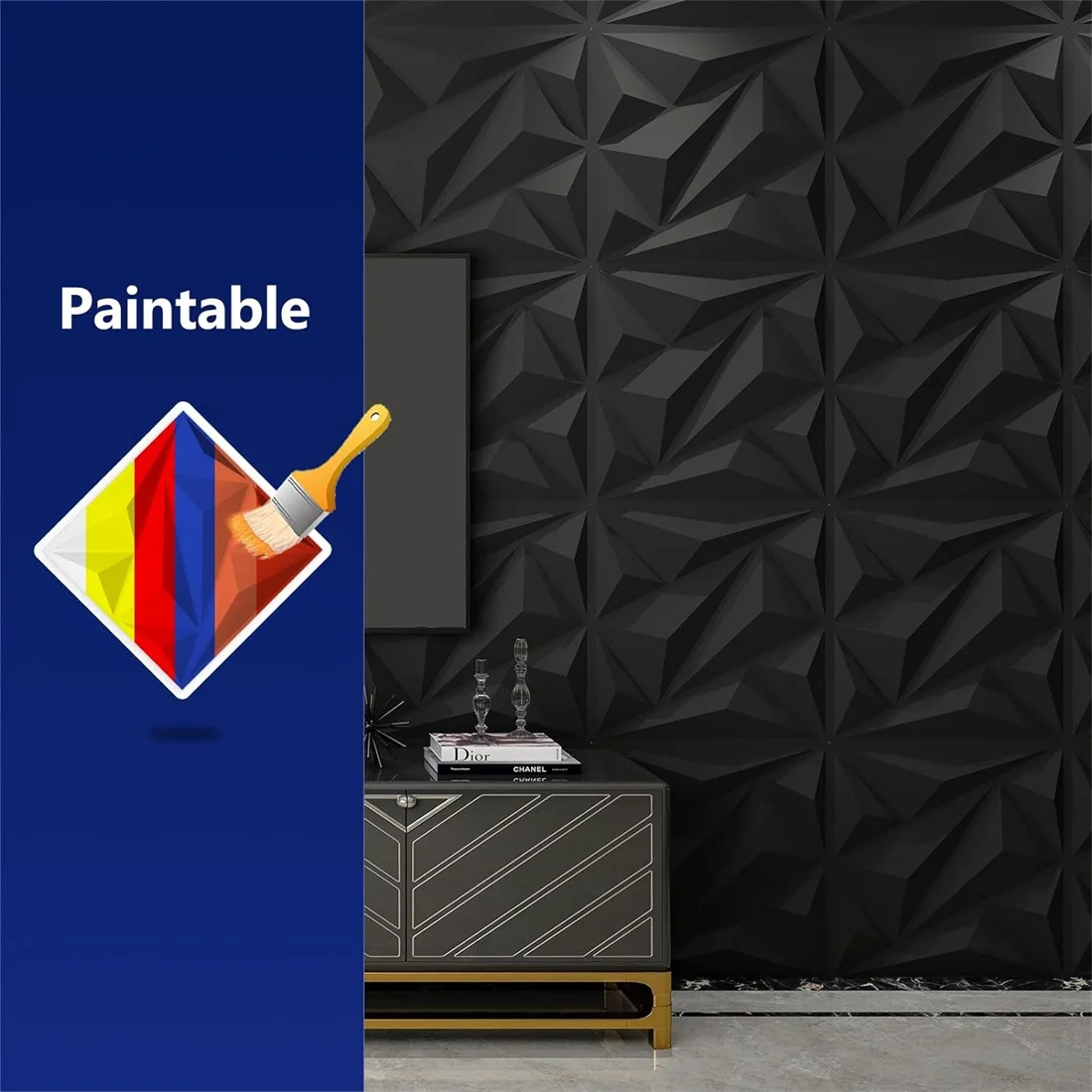 10 ชิ้นการออกแบบเพชรตกแต่ง 3D Wallpanel, 30 เซนติเมตร x 30 เซนติเมตร Matte สีขาว/สีดํา, Diy Home ตกแต่ง Wallboard