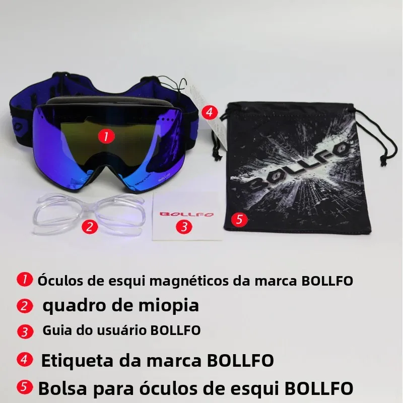 Óculos de esqui para esqui lente dupla magnética montanhismo óculos uv400 anti-nevoeiro óculos de esqui das mulheres dos homens máscara de snowmobile