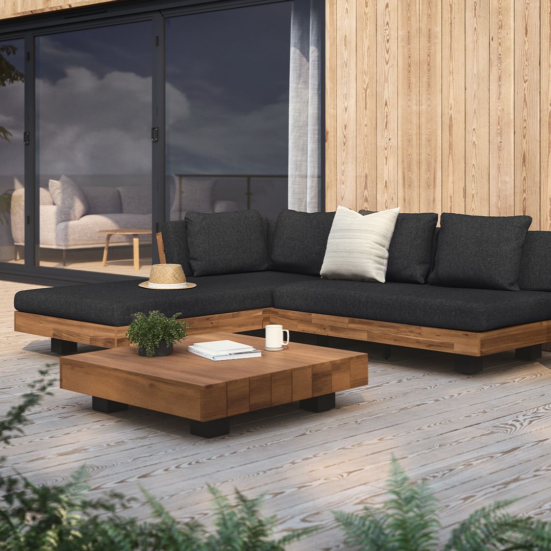 Conjunto de sofás modernos para Hotel, muebles de exterior de teca para jardín, Patio de madera de aluminio, sofá seccional de teca, juego de sofás de jardín de lujo