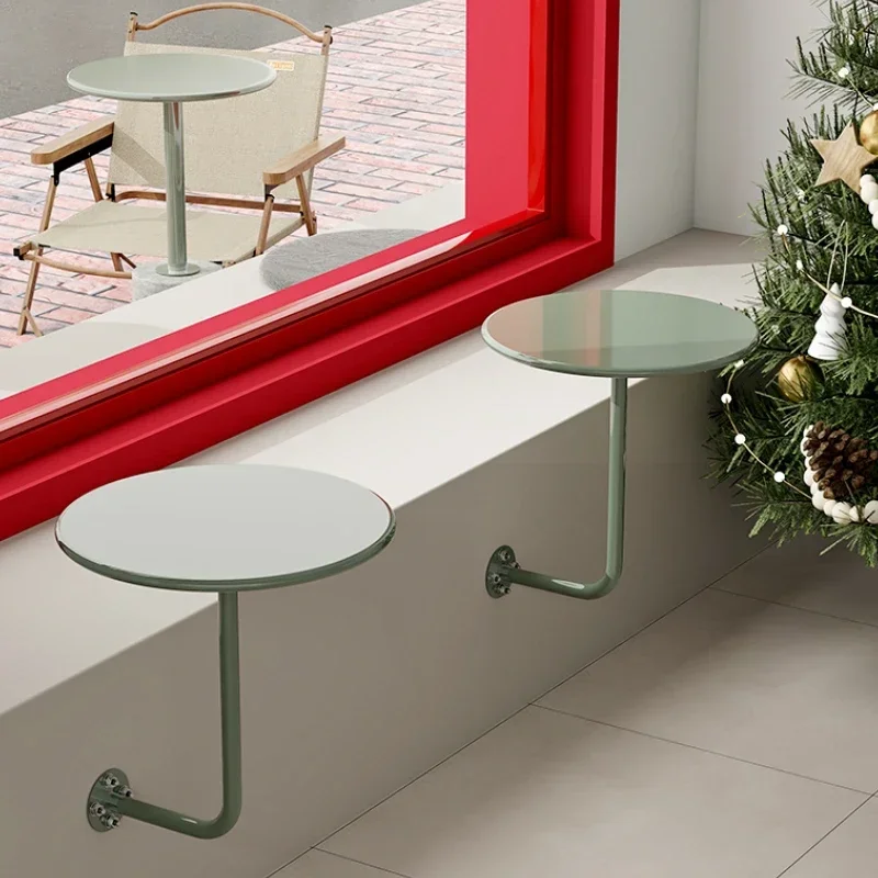 Industrial Style Against Wall Coffee Table Milk Tea Shop Wall Hanging Metal Table Space Saving Dessert Desk Red Breakfast Tables