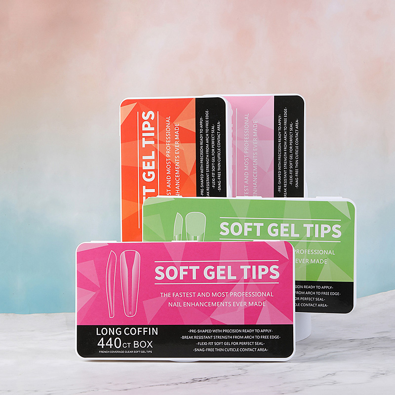 PINPAI 透明アクリルロング付け爪カプセルアーモンドフレンチ棺フルハーフカバー付け爪人工爪ソフトジェルヒント