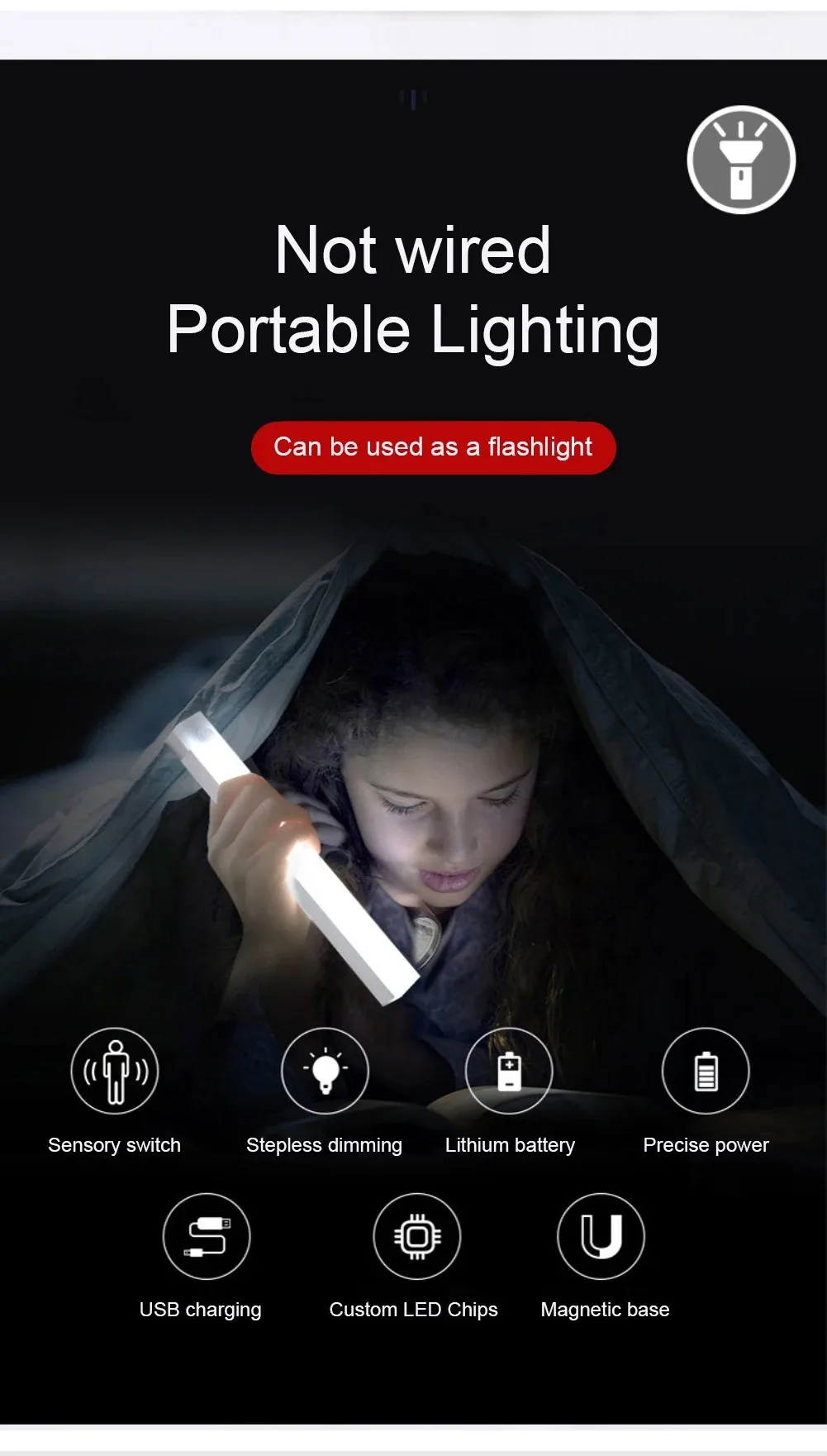 Luces Led con carga USB, Sensor de movimiento PIR, barra LED, Detector de luz portátil para iluminación interior de cocina