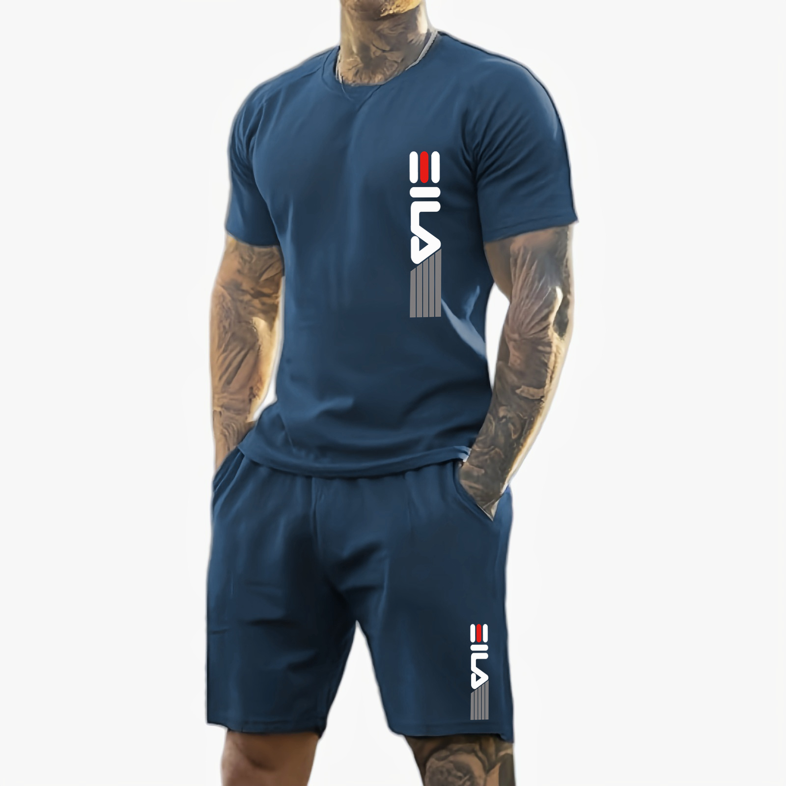 Mannen 2025, zomer nieuwe casual sportpak Mode ademend outdoor heren T-shirt met korte mouwen + trainingsshort tweedelige set