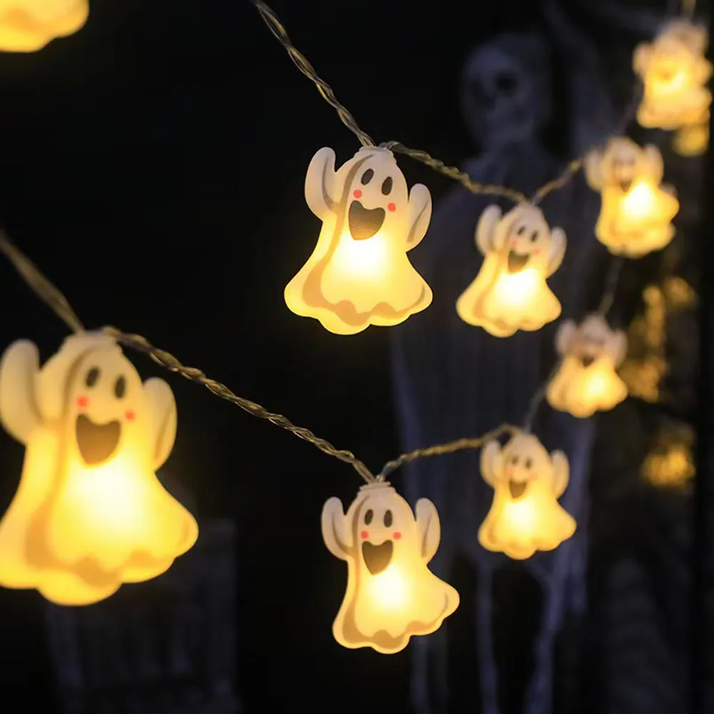 Luci a stringa a LED per decorazioni di Halloween, lampada a sospensione a ragnatela fantasma di zucca, oggetti di scena per lanterne all'aperto per la casa