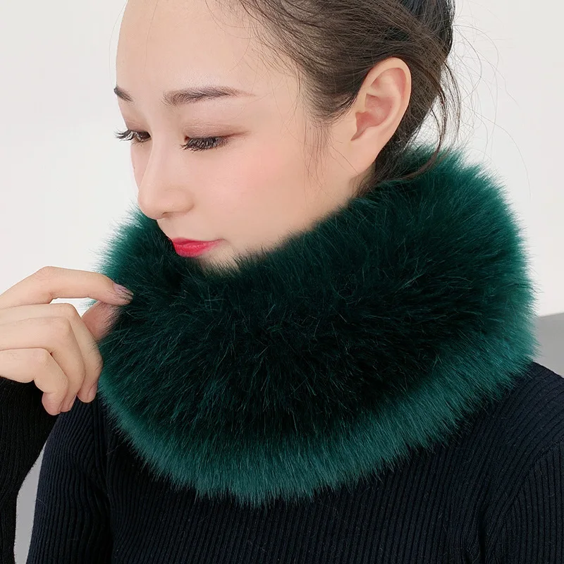 Bufandas peludas de longitud para mujer, bufanda cálida a la moda con cuello de piel de zorro sintética, chal, estola, círculos envolventes para el cuello peludos
