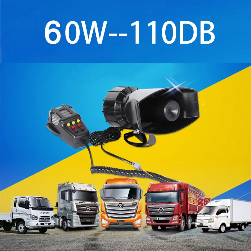 Carro Alarme de emergência Chifre Som Chifre Sirene Automóvel, Mic PA Speaker System, Amplificador de emergência, 12V, 60W