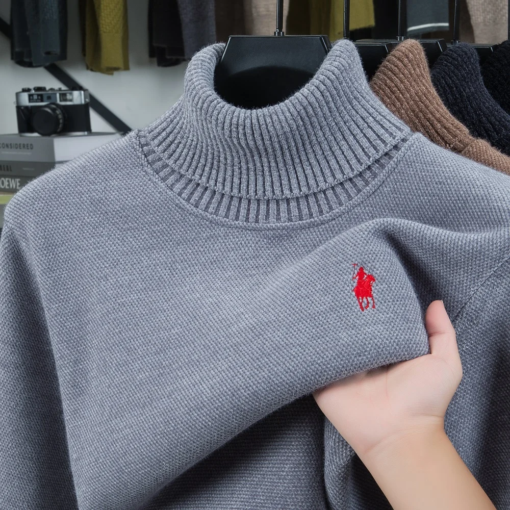 High-End-Marke Samtpullover Herren neuer Modedesigner exquisite Pony-Stickerei Winter dicker warmer Stehkragen-Strickpullover