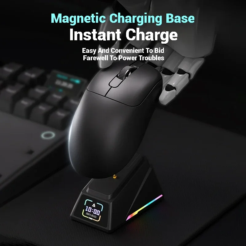 Mouse da gioco wireless AJAZZ AJ179 PRO, base di ricarica magnetica, macro personalizzabile, sensore PAW3395 compatibile con PC/laptop