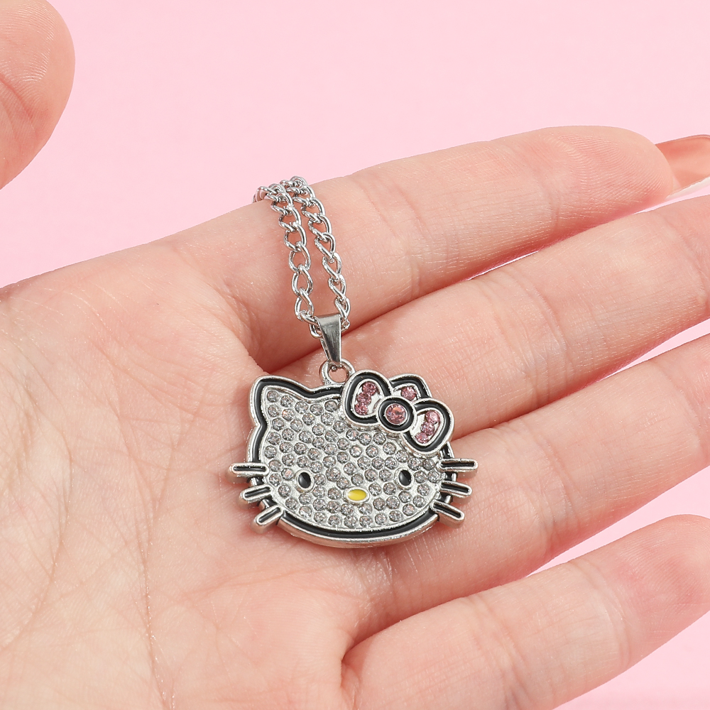 Collar de Hello Kitty Sanrio, capa de Color plateado brillante, cadena de clavícula para mujer, colgante elegante, regalo de joyería