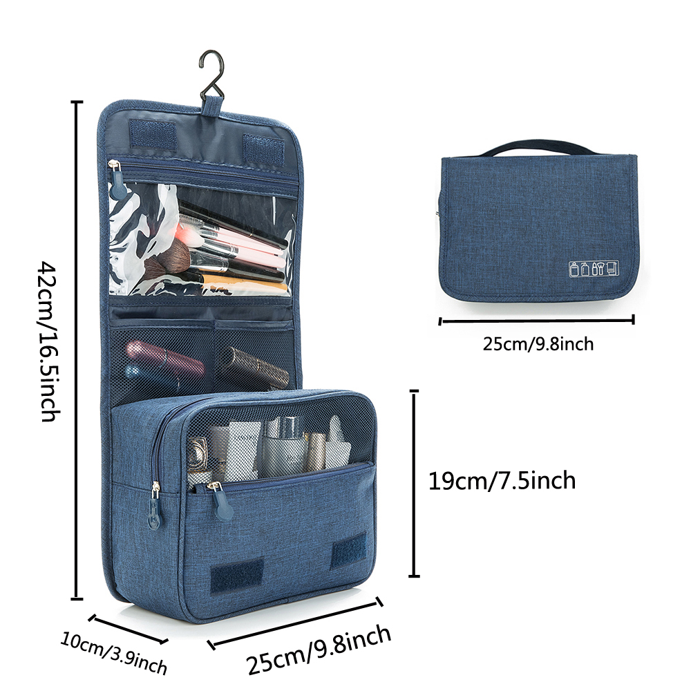 Portable Travel Cosmetic Bag Large Capacity Waterproof Toiletry Bag with Hanging Hook for Men and Women Bathroom Storage Bag