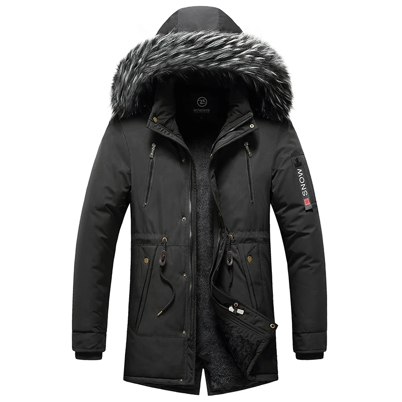 Chaqueta cálida de invierno para hombre, Parkas informales de algodón a prueba de viento, abrigo para hombre con Cuello de piel, prendas de vestir gruesas, chaqueta con sombrero desmontable para hombre