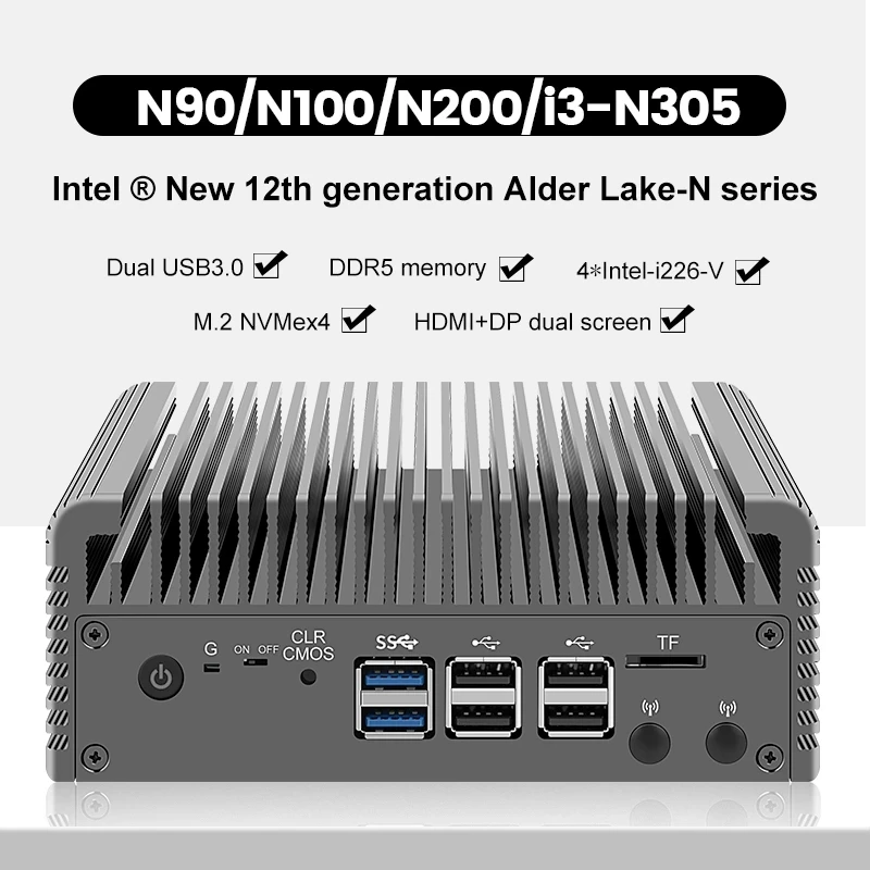 12. Generation Intel i3 N305 N355 Firewall PC Soft Router N100 N150 DDR5 4800 MHz 4xi226-V 2,5 G LAN Lüfterloser Mini-PC Proxmox Host-Server