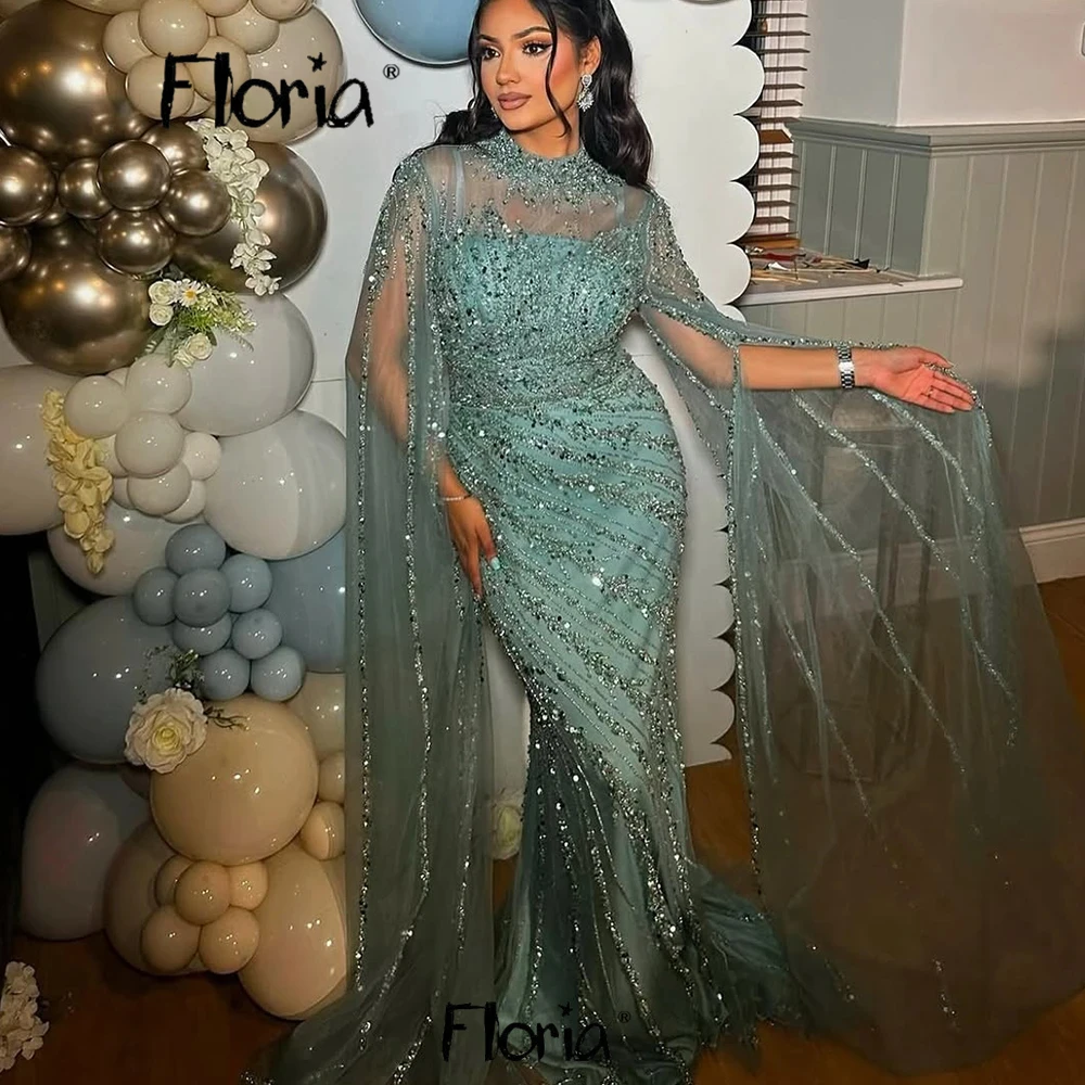 Aangepaste elegante 2025 avondjurk lange cape mouw dames pailletten kralen formele gelegenheid feest prom jurken voor bruiloft
