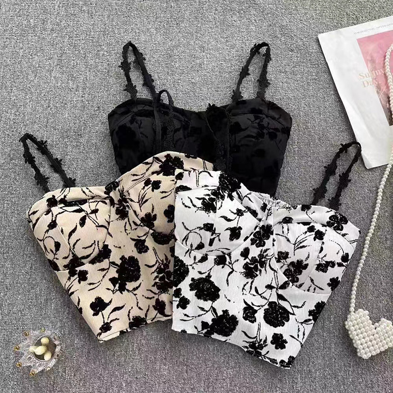 ITOOLIN, camisola elástica dulce para mujer, ropa interior, sujetador acolchado, Tops cortos bonitos de espagueti, camisetas sin mangas estampadas para mujer, verano 2024