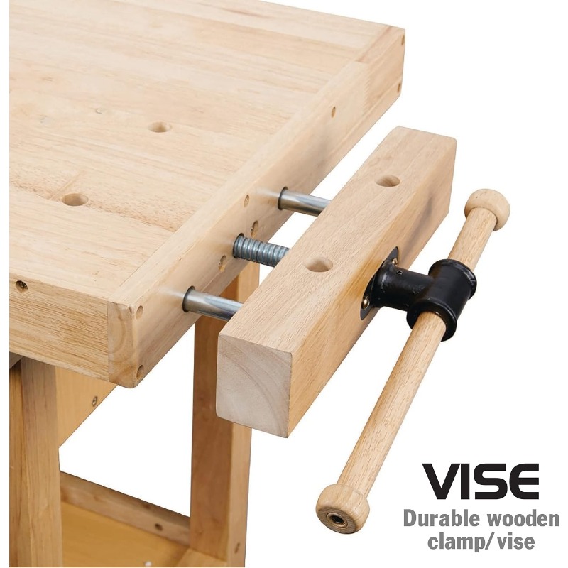 Olympia Tools 60-Inch Wooden Workbench - Rubberwood Workbench with 4-Drawer, 450lbs Weight Capacity - Perfect Workbench for Gara