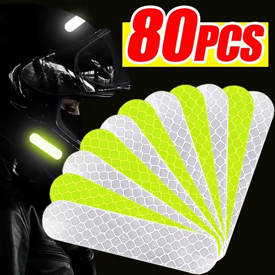 80-10PCS Car Helmet Safety Reflective Warning Stickers High Visibility Reflector Tape for Night Walking Riding Warning Stickers