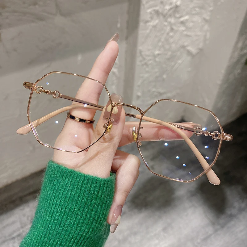 Montura de gafas de mujer con bloqueo de luz azul clásica, marco de Gafas de metal de primavera