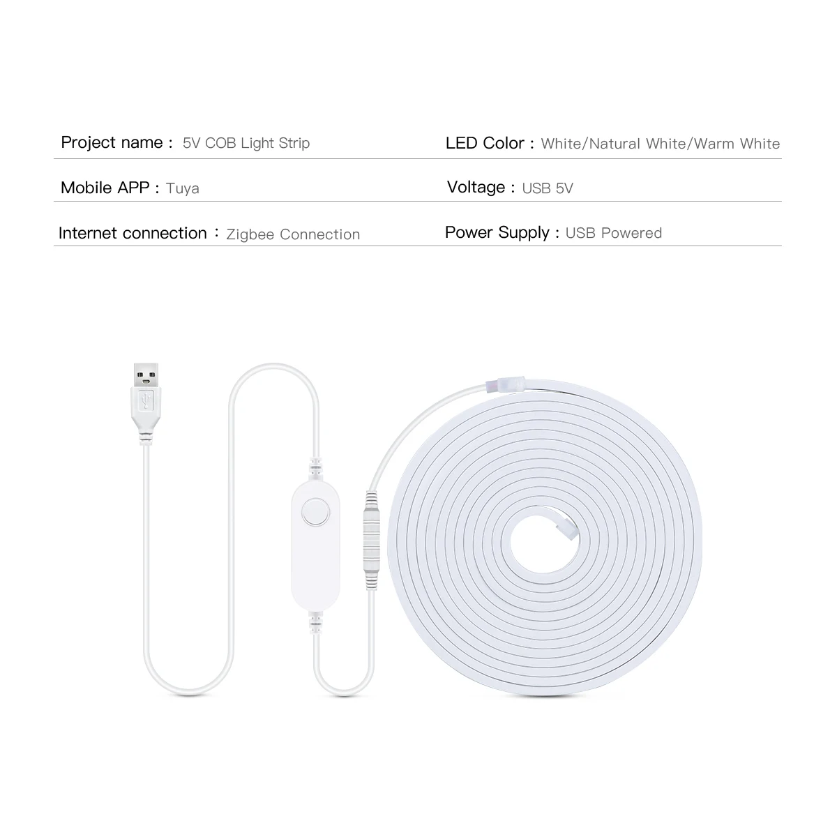 ZigBee 3.0 Wifi COB LED Strip Smart Tuya 5V USB Light Neon LED Tape With Dimmable Dimmer LED Controller Alexa Lamp Cabinet Decor