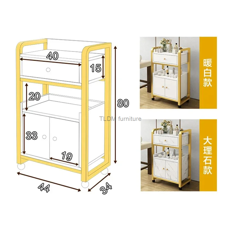 Carrello per attrezzi per salone di bellezza Carrelli per salone dorati di lusso leggeri Mobili per salone creativi Scaffale per camera Armadi di stoccaggio multistrato per la casa