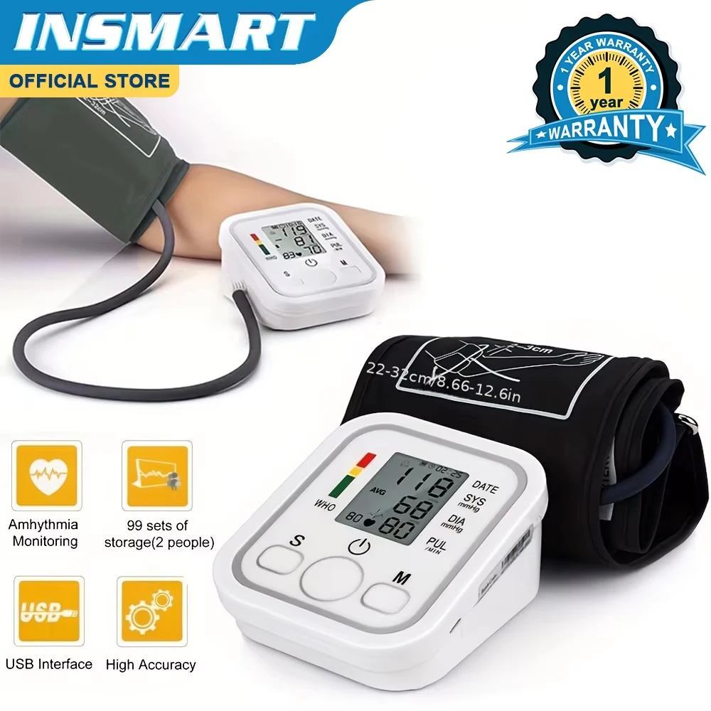 Monitor de presión arterial portátil, tensiómetro Digital, equipo de monitoreo de ritmo cardíaco, esfigmomanómetro médico profesional automático