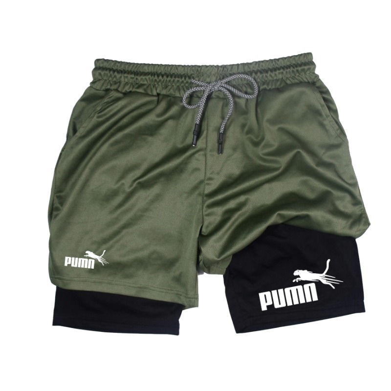 Verão respirável dois-em-um shorts de dupla camada shorts de compressão elástica masculina de secagem rápida multi-funcional shorts M-3XL