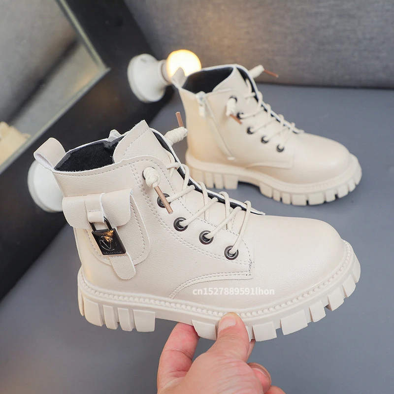 Bottes en cuir pour enfants filles, mode automne hiver, nouvelles bottes courtes décontractées et confortables, chaudes, polyvalentes, antidérapantes, en coton