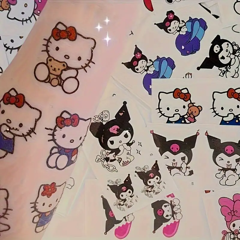 Olá kitty tatuagens temporárias kuromi bonito anime tatuagens à prova dwaterproof água sanrio cor durável kawaii tatuagem adesivo presentes