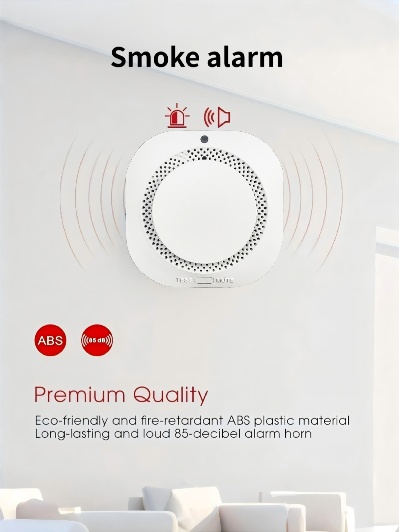 Wireless Smoke Alarm with Led Sound and Light Alarm, Low Battery Reminder, Home and Commercial Fire Protection Sensor (Battery Not Included)