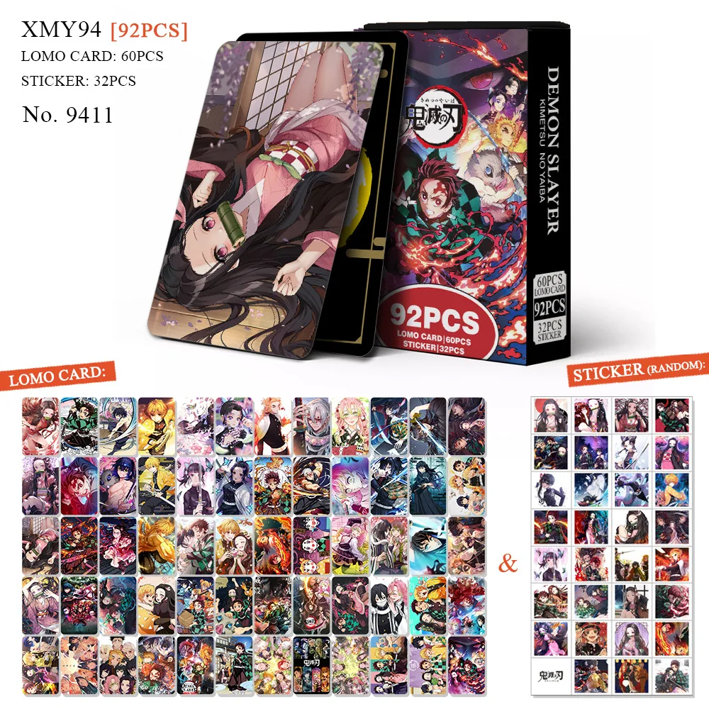 92pcs/set Demon Slayer LOMO Cards and Stickers High quality HD Double Side Print Photocards