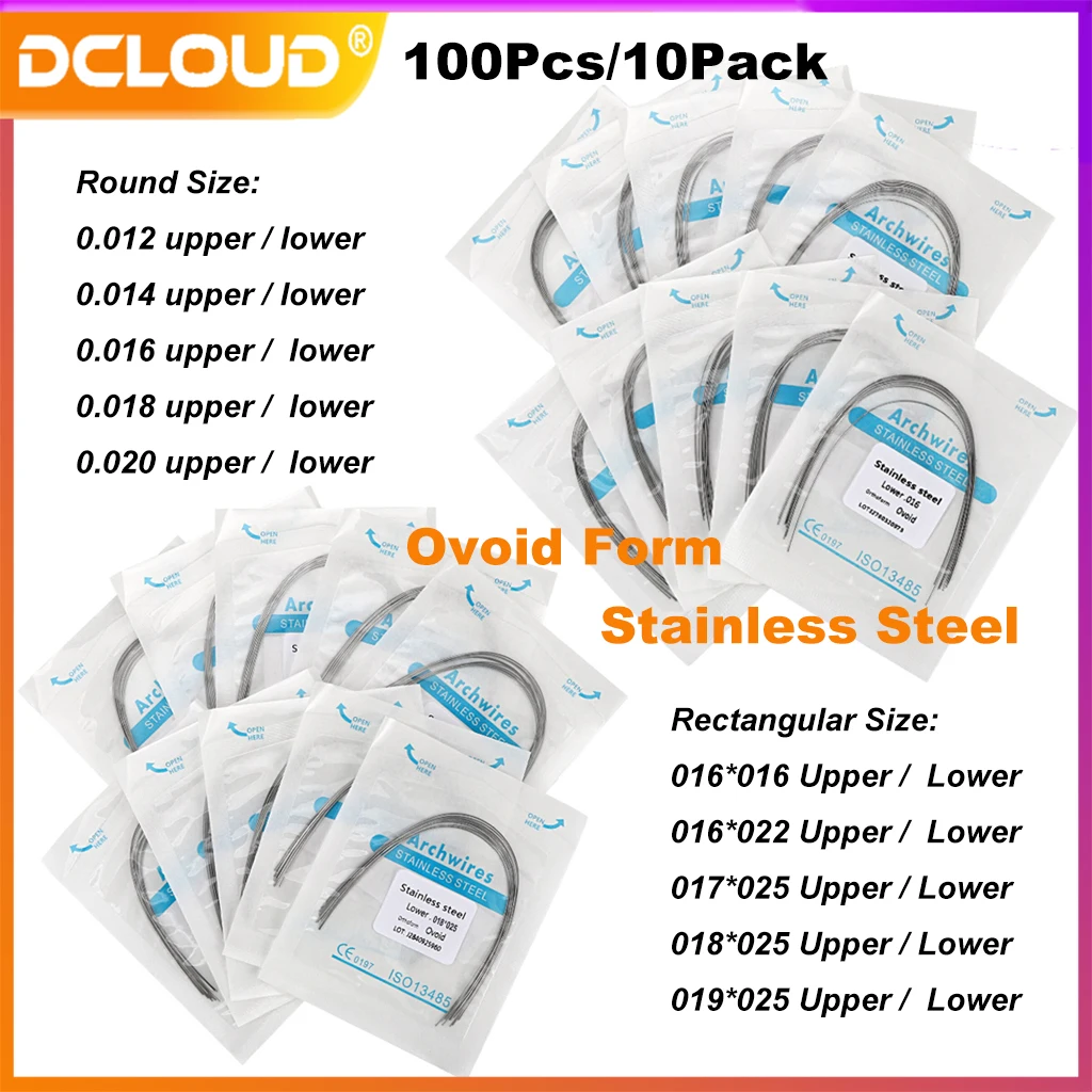 100Pcs Dental Stainless Steel Wire Orthodontic Arches Super Elastic Ovoid From Archwire Rectangular/Round Dentist Ortho Material