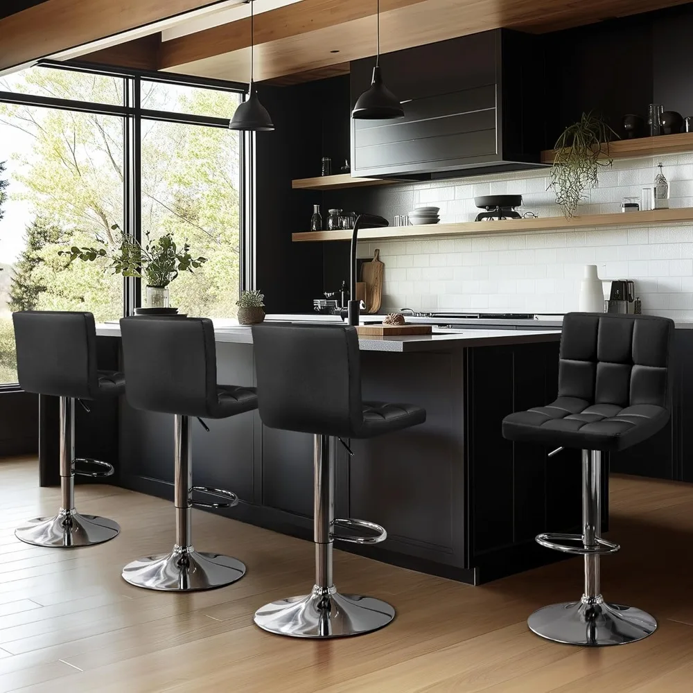 Bar Stools Set of 2, Adjustable PU Leather Swivel Barstools, Stools with Back and Footrest, Counter Height Barstools for Bar