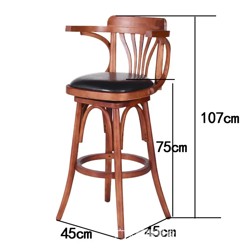Bar Stool American Retro High Stool Home Bar Chair Rotatable Bar Solid Wood Table and Chair Light Luxury Front Desk Armchair