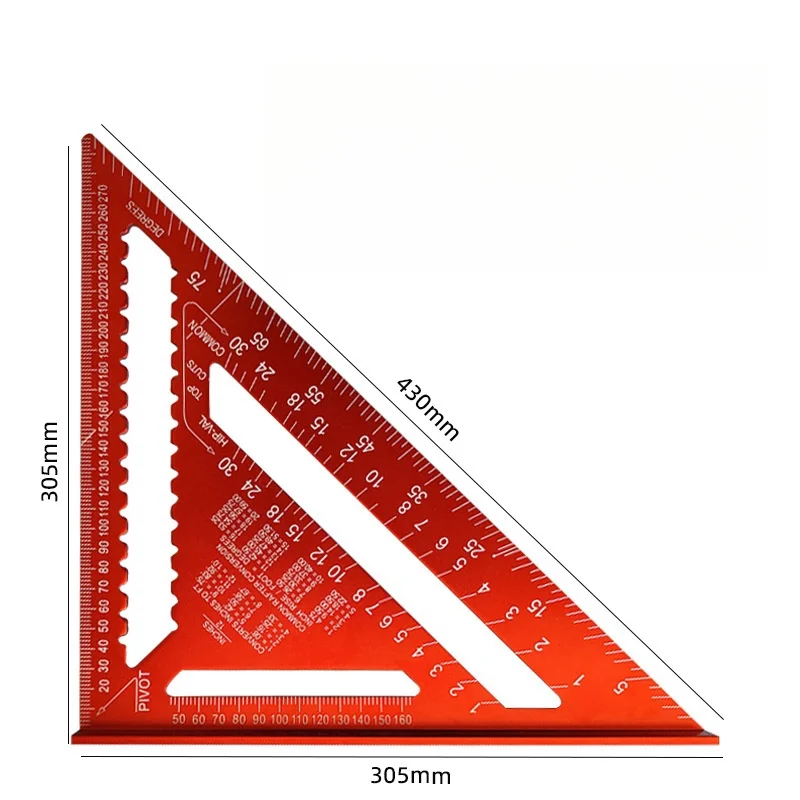 Regla de ángulo triangular, transportador de ángulo de aleación de aluminio métrico de 12 pulgadas, Regla de medición Triangular, velocidad de carpintería, triángulo cuadrado