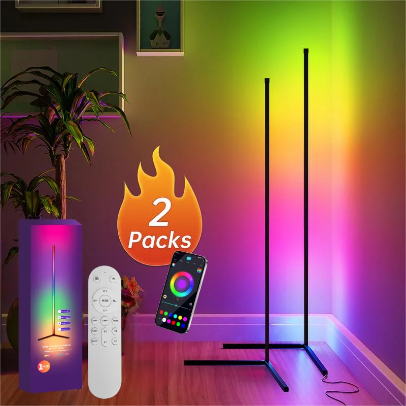 โคมไฟตั้งพื้น LED 2 ชิ้น/1 ชิ้น, โคมไฟมุม RGB 160 ซม./63IN ทํางานร่วมกับแอพ/รีโมทคอนโทรล, ไฟมุมอัจฉริยะพร้อมสี DIY 16 ล้านสี,