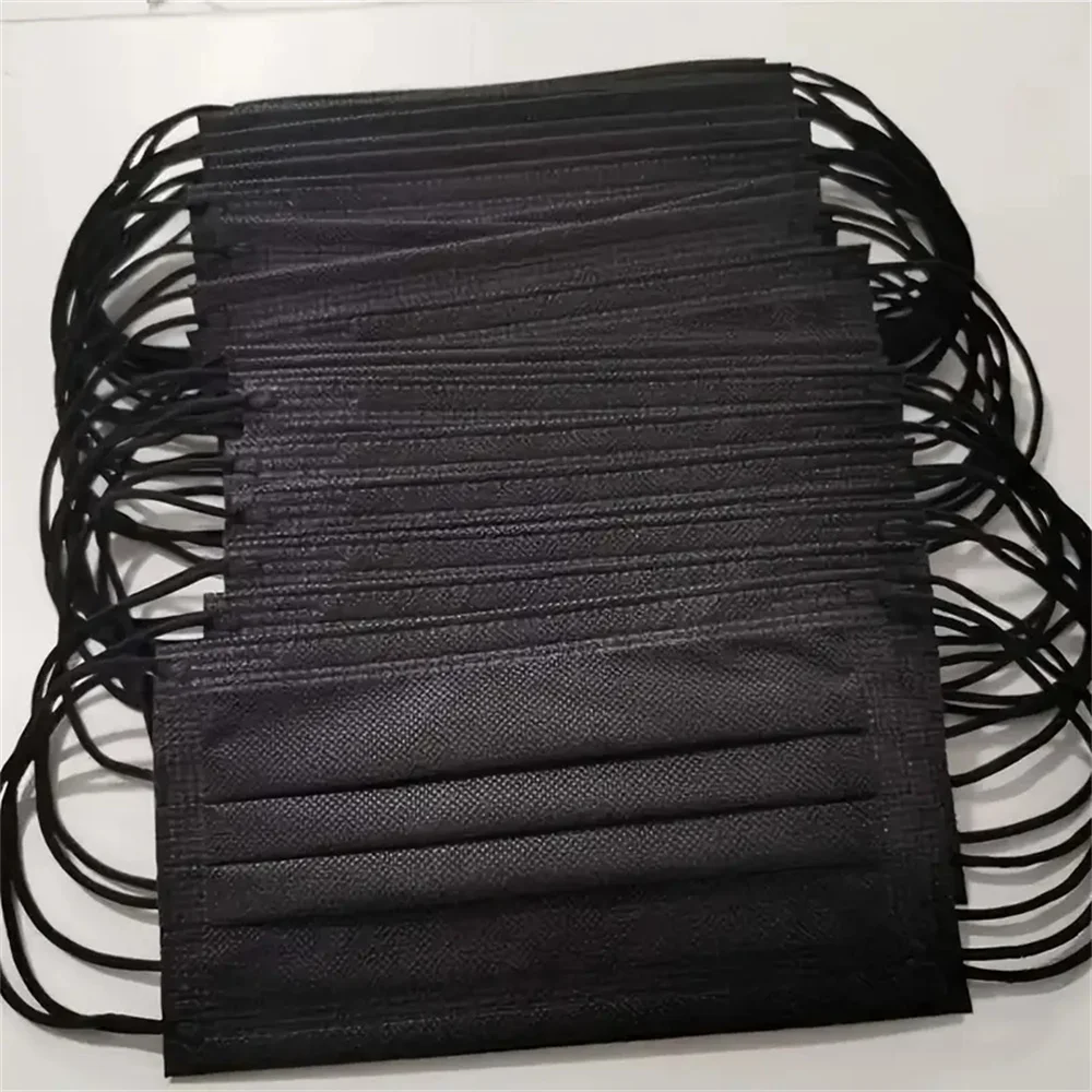 200 Uds. Mascarillas faciales desechables negras filtro de 3 capas no tejido antipolvo transpirable protectora segura mascarilla bucal para adultos