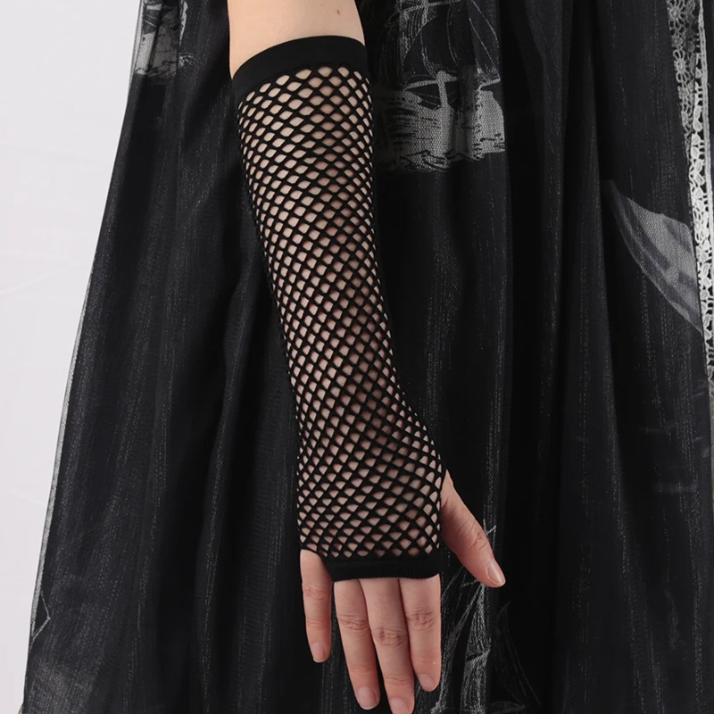 새로운 검은 Fishnet 핑거리스 긴 고딕 장갑 다리 팔 커프 파티 착용 멋진 여성 장갑 코스프레 Darkly Ninja Mitten