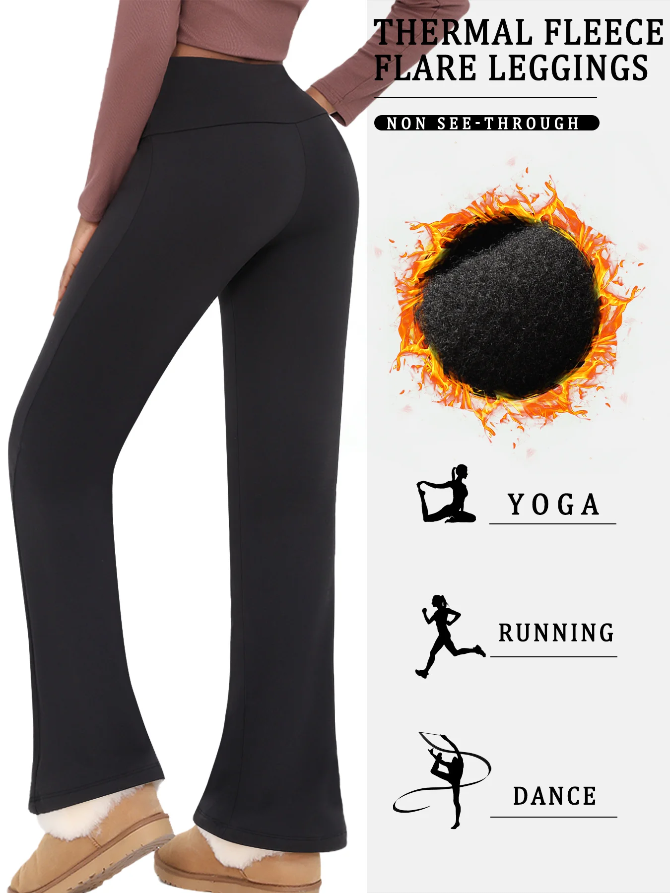 Women's Super Soft High Waisted Fleece Flare Leggings Tummy Control Soft Bootleg Bootcut Pants