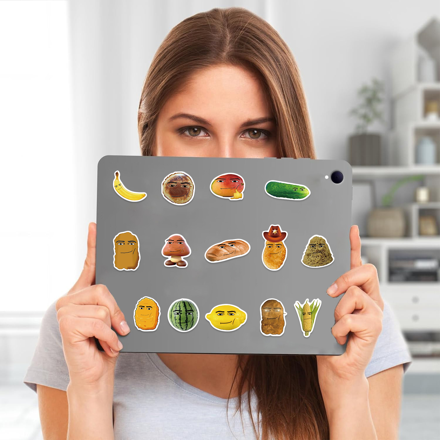 58pcs Robloxs Face -Winning Smile-Chicken Nugget Meme Series Cartoon Waterproof Decorative Water Cup Phone Case Stickers