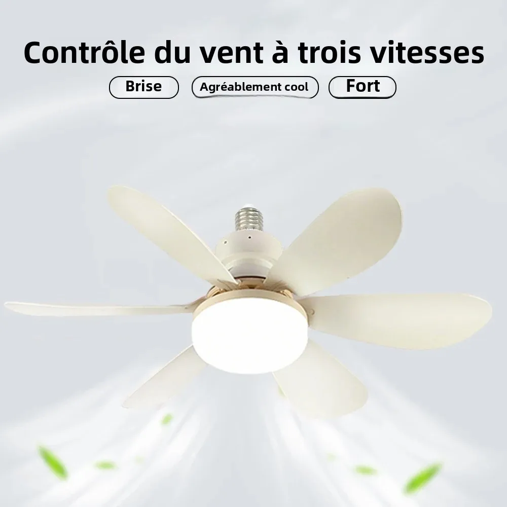 Accueil E27 Base ventilateur de plafond lumière avec 30W LED veilleuses 3 Modes d'éclairage réglables télécommande ventilateur de plafond à haute puissance éolienne