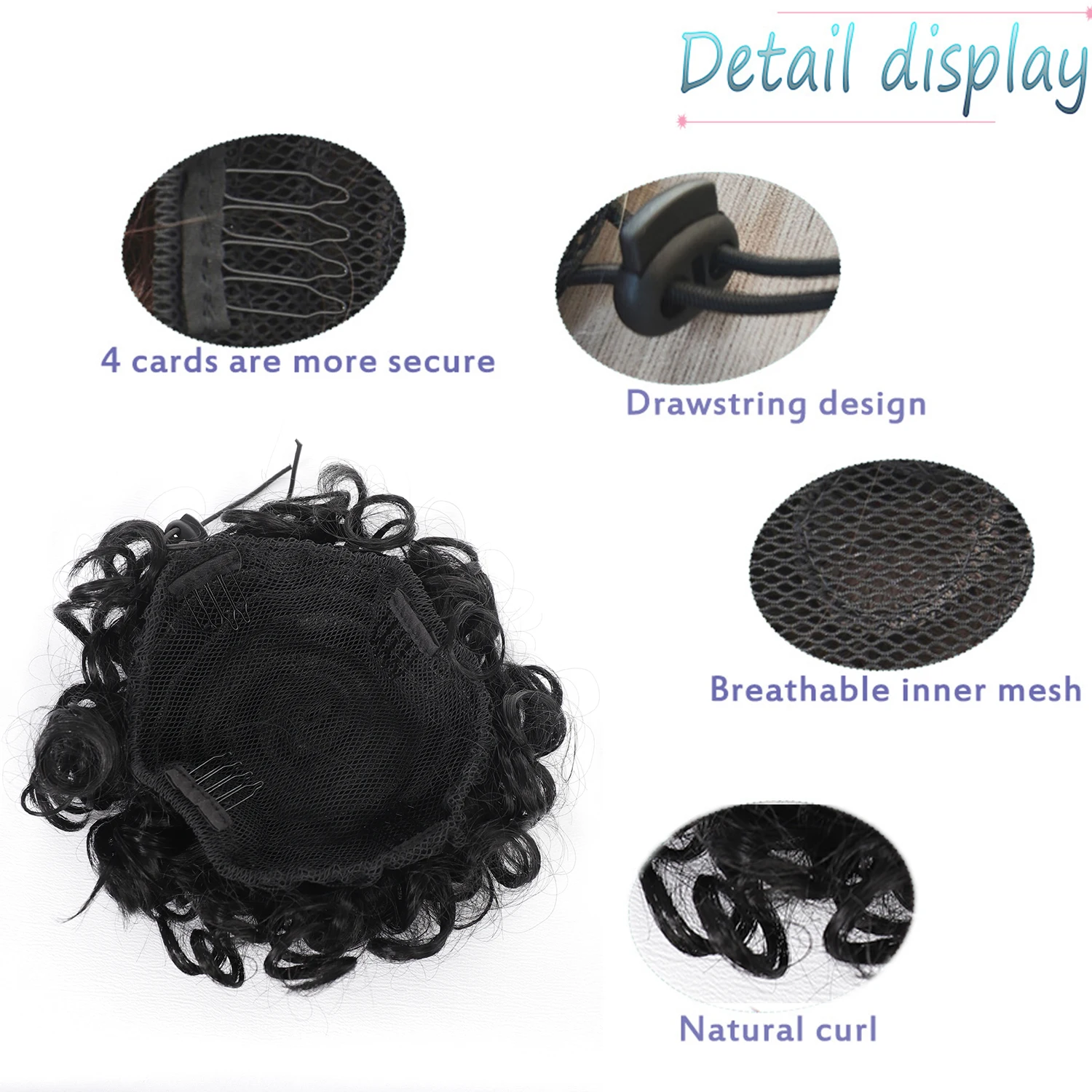 Estensione coda di cavallo corta riccia per chignon disordinato in fibra sintetica - Pezzi di chignon per capelli sciolti con coulisse elastica per donne con capelli diradati