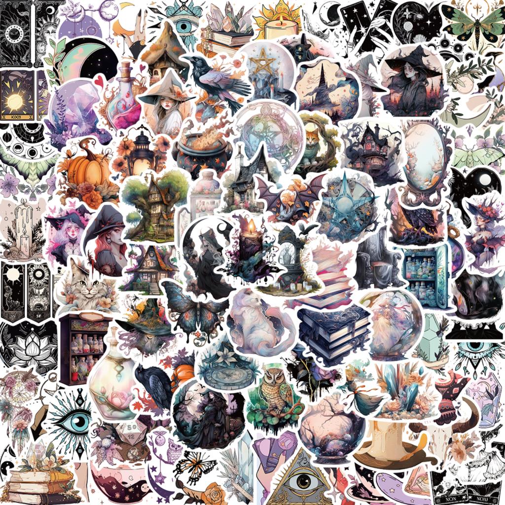 50/100pcs Pack Cartoon Witch Magic Sticker Vinyl Waterproof for Water Bottle Laptop Luggage Guitar Skateboard