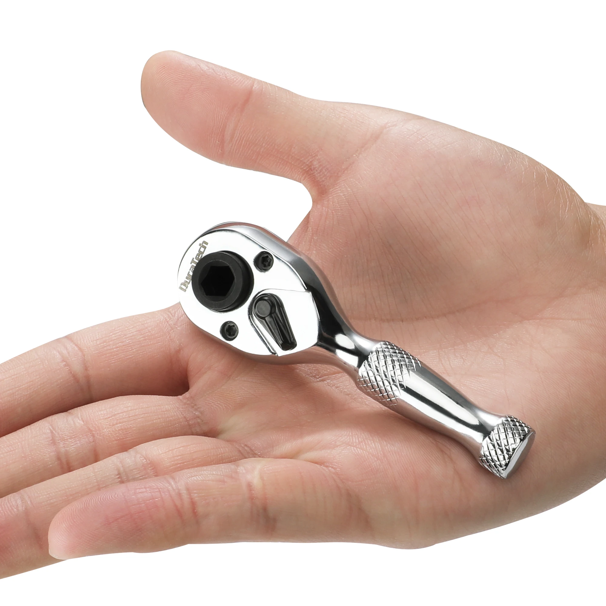Duratech 2-in-1 Mini Dual Head Stubby Ratchet Handle 1/4'' Drive Finger Ratchet Spanner Two Screwdriver Bits Repair Hand Tool