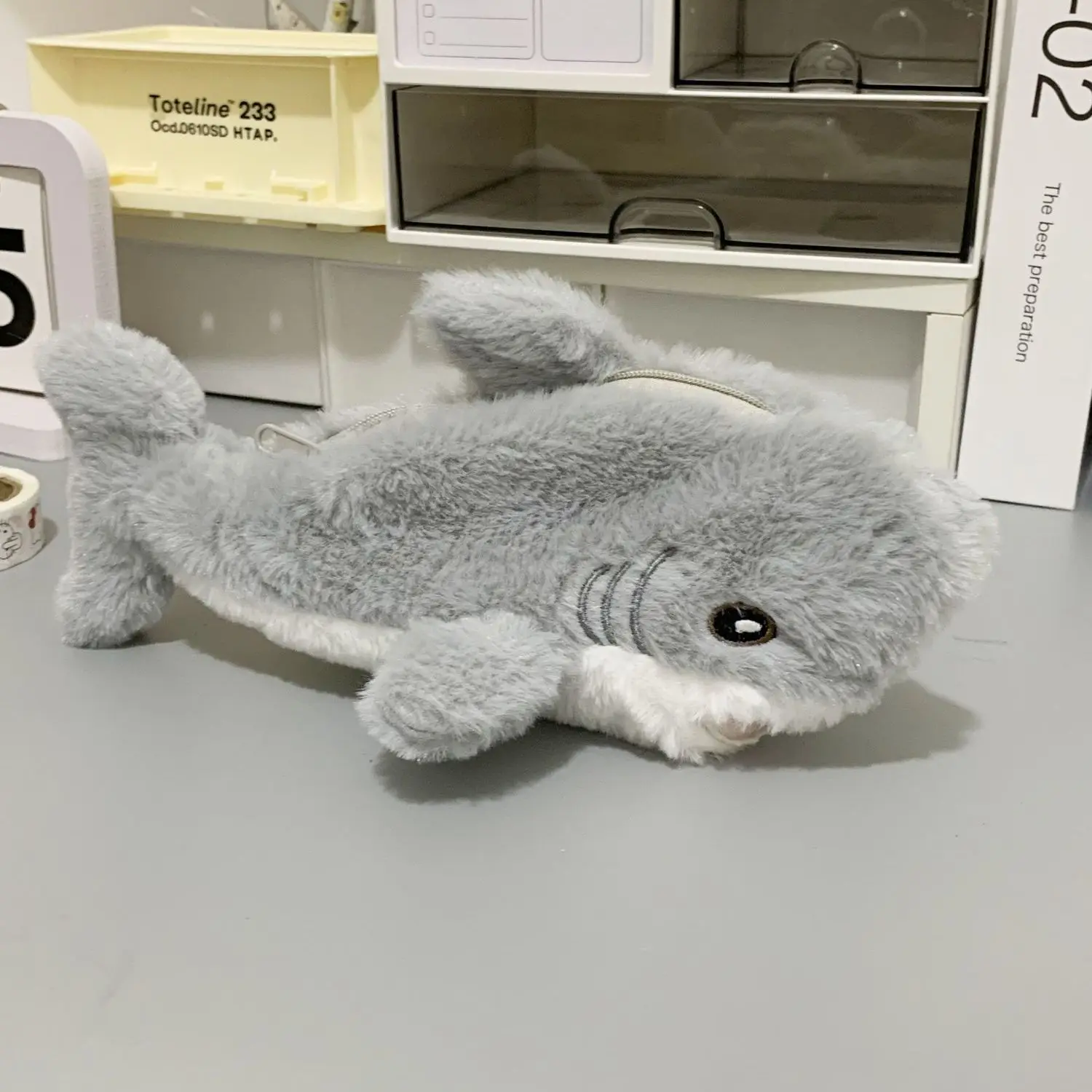 Estuche para lápices de tiburón de peluche, papelería para estudiantes, organizador de tiburones de peluche, estuche para lápices, papelería, suministros escolares, 1 Uds.