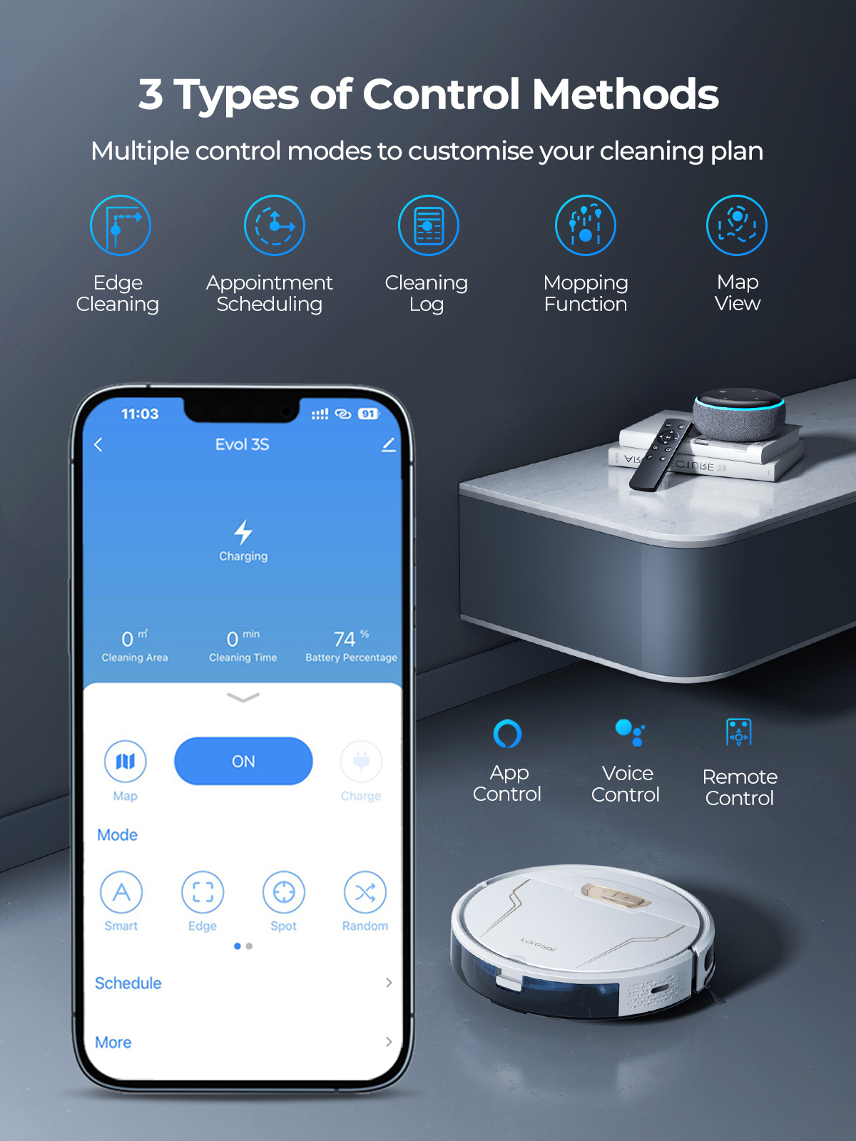 Laresar 3S Robotstofzuiger en Dweil, Draadloze APP-besturing, Slim Geplande Elektrische Reiniging van 5000Pa voor Huisvloeren en Tapijten