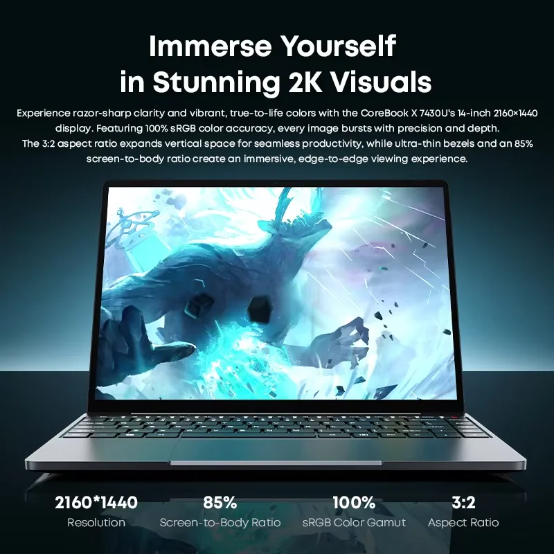 CHUWI CoreBook X AMD R5-7430U 2025 Nuovo laptop 6 core Schermo IPS 2K da 14,1 pollici 16 GB DDR4 RAM 512 GB SSD Fino a 4,3 Ghz Notebook