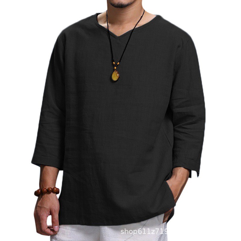 Nieuw los, effen, casual groot pullover-shirt voor heren met 3/4 mouwen