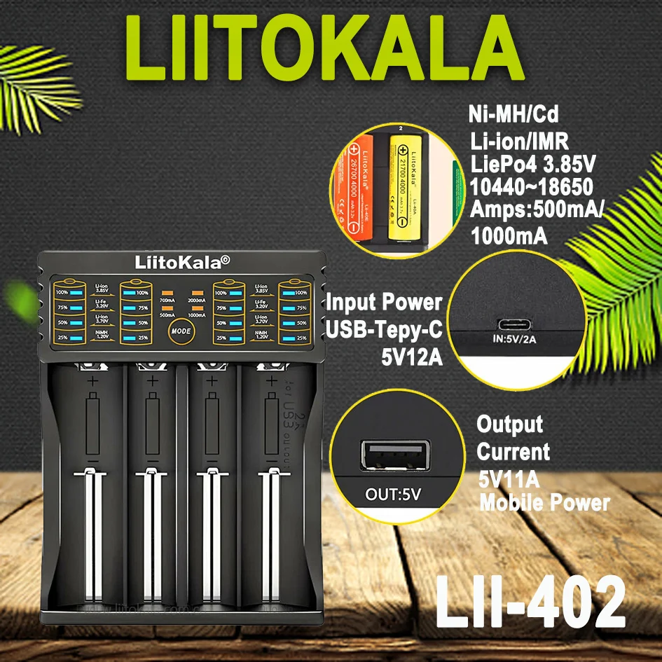 LiitoKala lii-402 Battery Charger for 18650 26650 16340 25500 14500 1.2V 3.7V 3.2V 3.85V AA/AAA NiMH Battery